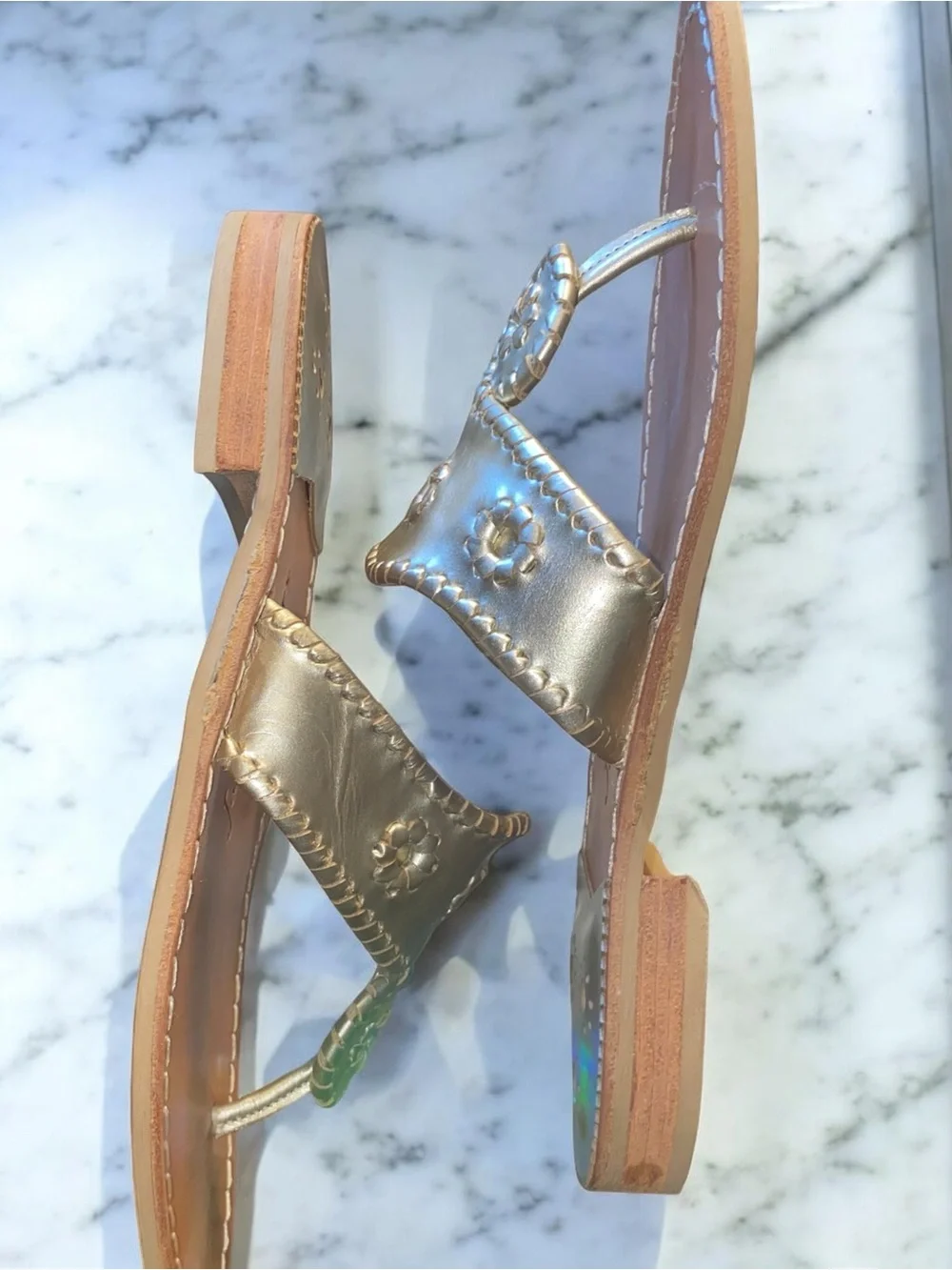 Classic Jack RogersJack Rogers Jacks Flat Sandals Platinum Gold Leather Size 10M